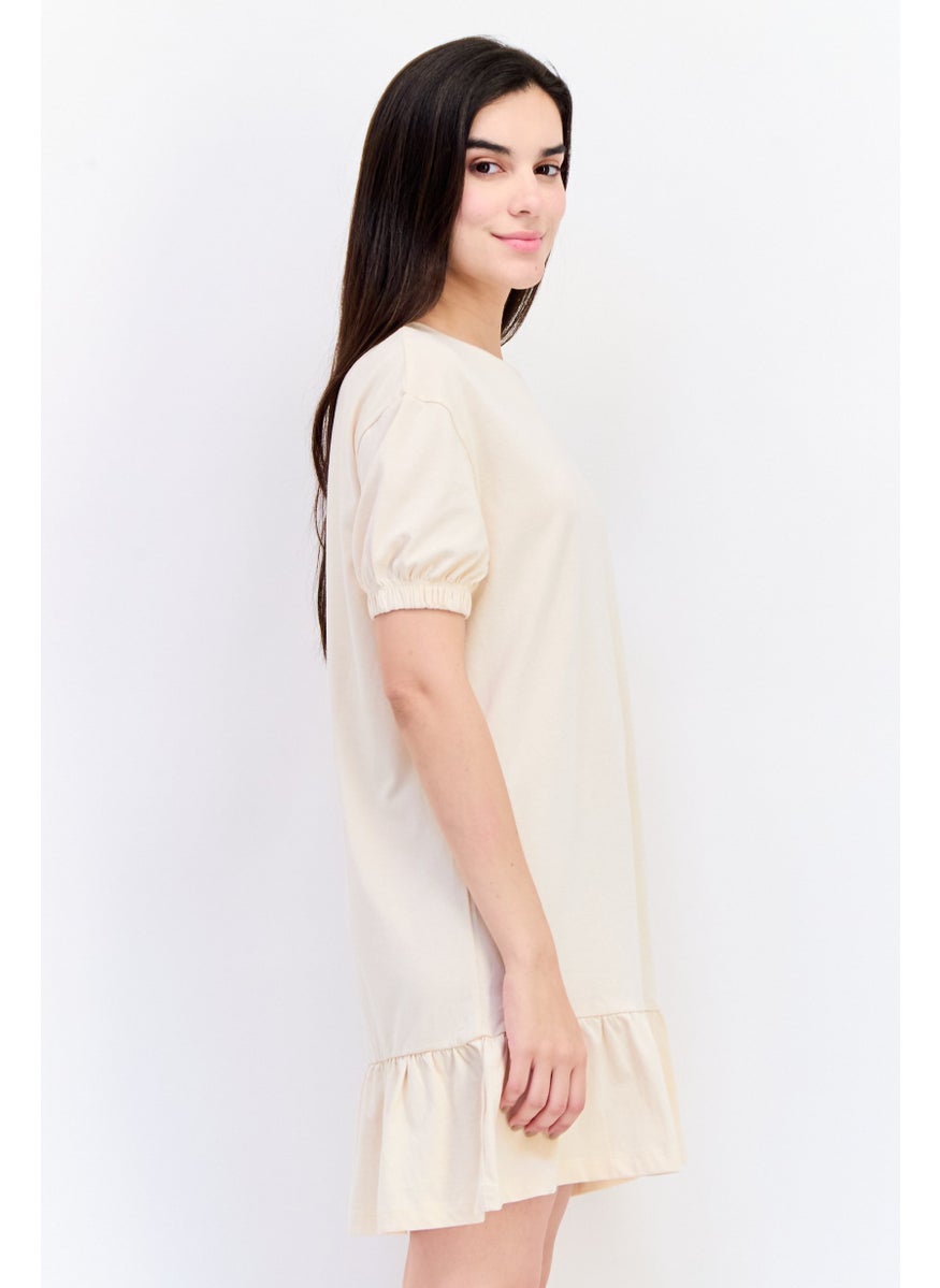 ONLY Women Solid Mini Dress, Beige  - Image 2