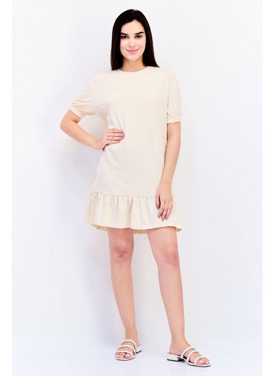 ONLY Women Solid Mini Dress, Beige  - Image 4