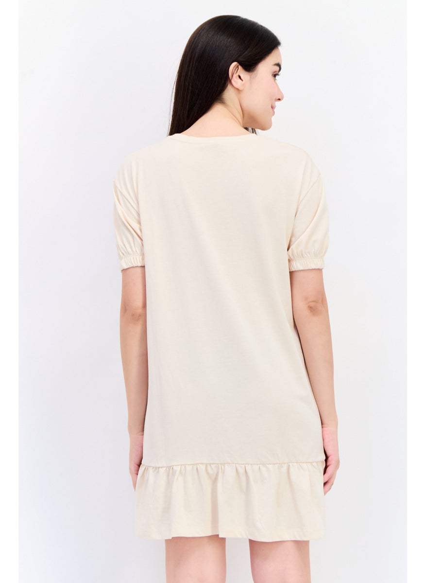 ONLY Women Solid Mini Dress, Beige  - Image 3