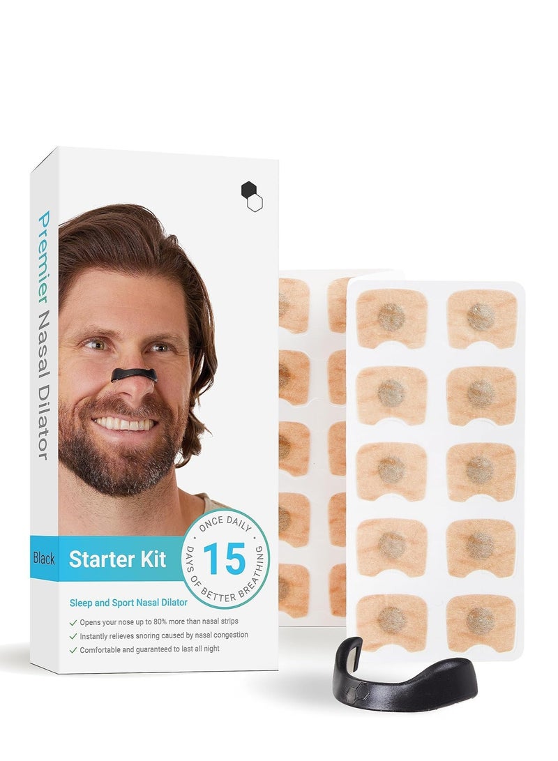 MJZ 15 Count Intake Breathing Nasal, Nasal Strip Starter Kit, Boost Oxygen Intake, Reduce Snoring, Improve Sleep Quality, Sweat Resistant, Skin Safe Nasal Strips, Extra Strength Snoring Solution, Black  - Image 1