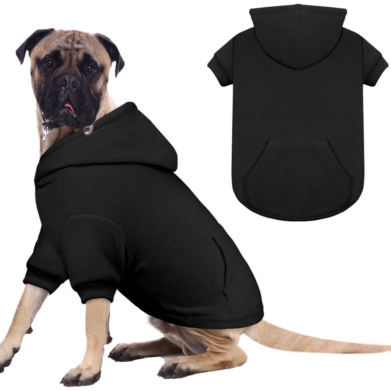 Waoduld Dog Sweaters for Large Dogs,Extra-Large Dog Hoodie,Warm Fleece Sweatshirt with Hood & Pocket,Leash Hole,Cozy Cold Weather Pet Clothes Sweater Hoodie for Large Dogs(Black,XXL) - Image 1