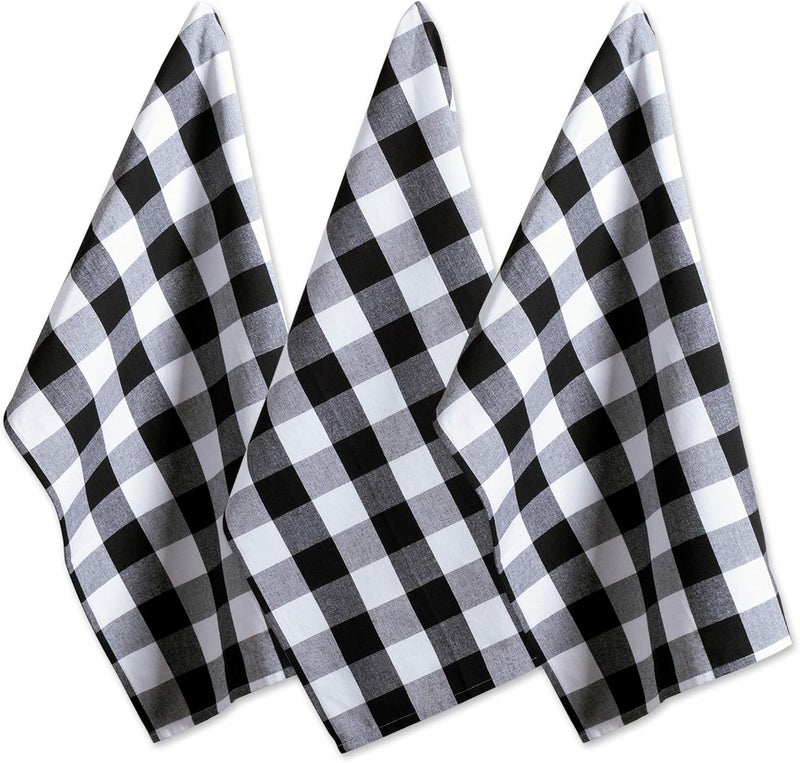 DII Buffalo Check Kitchen Collection, Classic Farmhouse Dishtowel Set, 20x30, Black & White, 3 Piece - Image 1