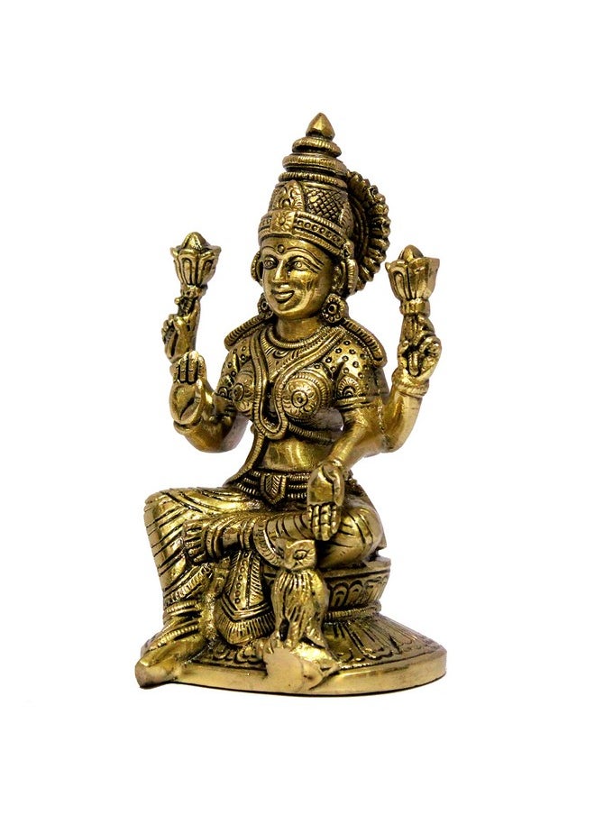 ESPLANADE ESPLANADE Brass Laxmi Lakshmi Goddess Murti Idol Statue Figurine Sculpture | Pooja Idols - Home Decor | Golden - 6.75" Inches  - Image 3