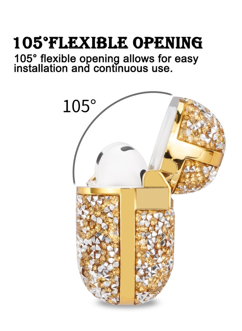 Color Fans - Shiny Diamond Protective Case Suitable for Apple AirPods 4 Cute Rhinestone Cover Girl Portable Keychain Gold - Image 1