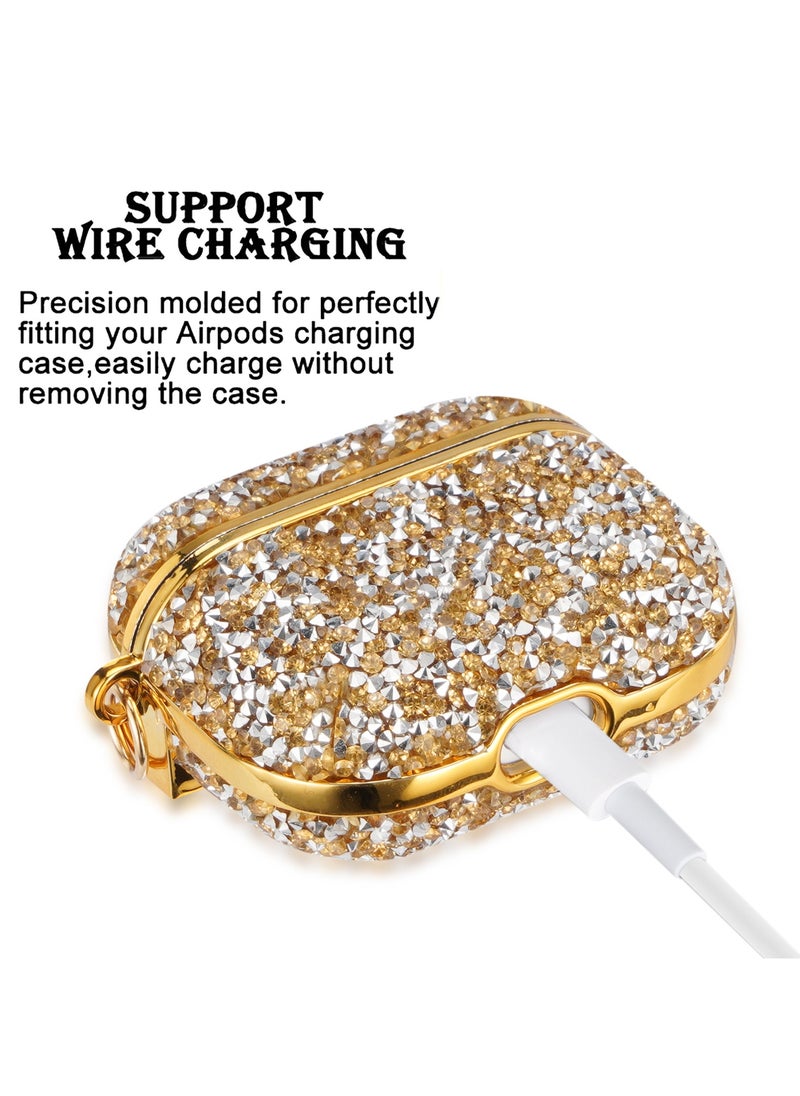 Color Fans - Shiny Diamond Protective Case Suitable for Apple AirPods 4 Cute Rhinestone Cover Girl Portable Keychain Gold - Image 1