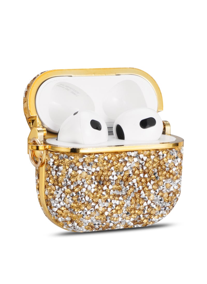 Color Fans - Shiny Diamond Protective Case Suitable for Apple AirPods 4 Cute Rhinestone Cover Girl Portable Keychain Gold - Image 1