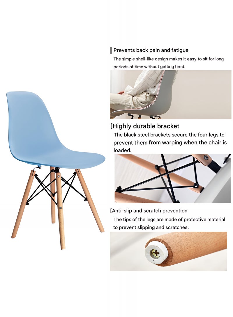 Taimi Set of 2 Modern Plast Style Plastic Dining Chair Mid Century Modern DSW Chair, Shell Lounge Plastic Chair with Natural Wooden Legs for Office, Kitchen, Dining, Bedroom, Living Room Side Chair Light Blue - Image 4