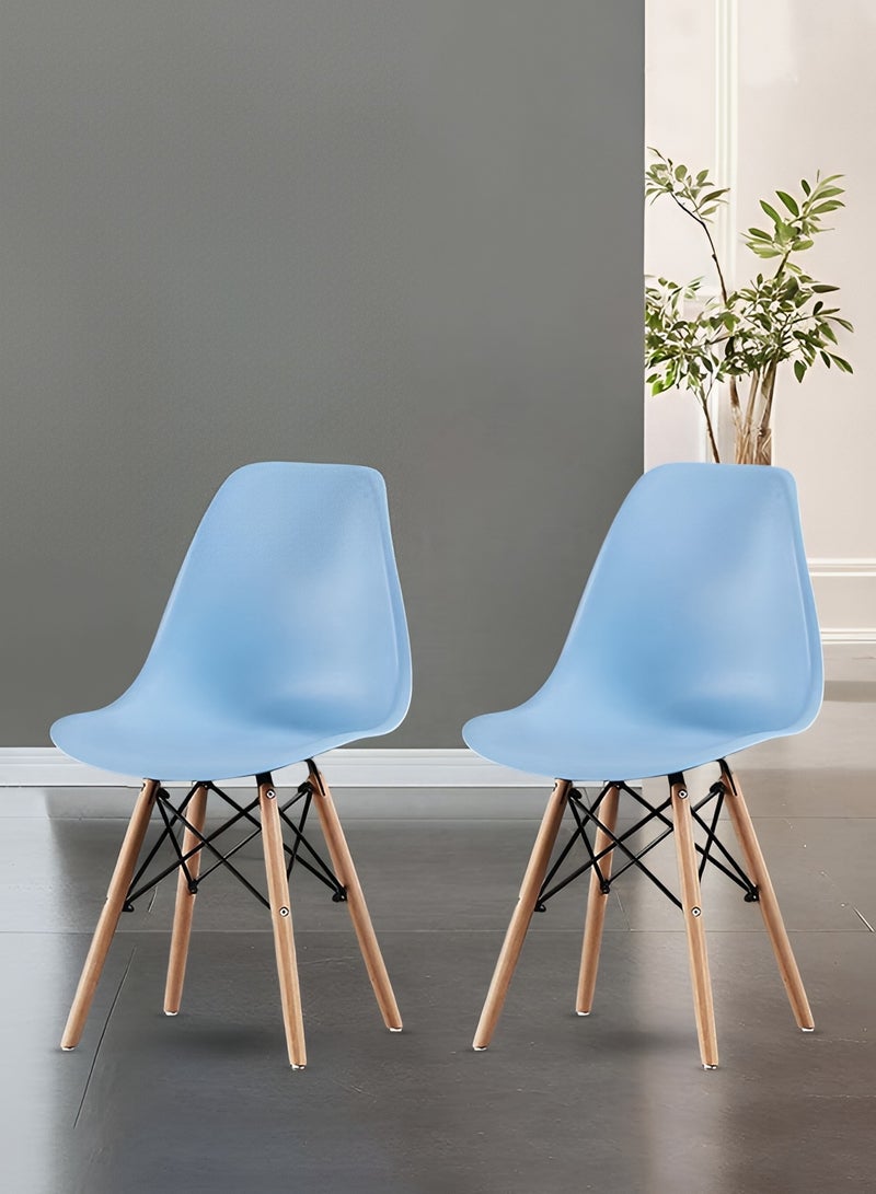 Taimi Set of 2 Modern Plast Style Plastic Dining Chair Mid Century Modern DSW Chair, Shell Lounge Plastic Chair with Natural Wooden Legs for Office, Kitchen, Dining, Bedroom, Living Room Side Chair Light Blue - Image 1