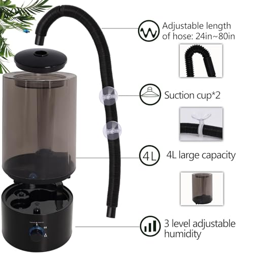 Hoqqf 4L Reptile Humidifier Fogger with Extended Hose Adjustable Quiet FoggerMister for Chameleon Bearded Dragon Amphibians Large CapacityBlack - Image 3
