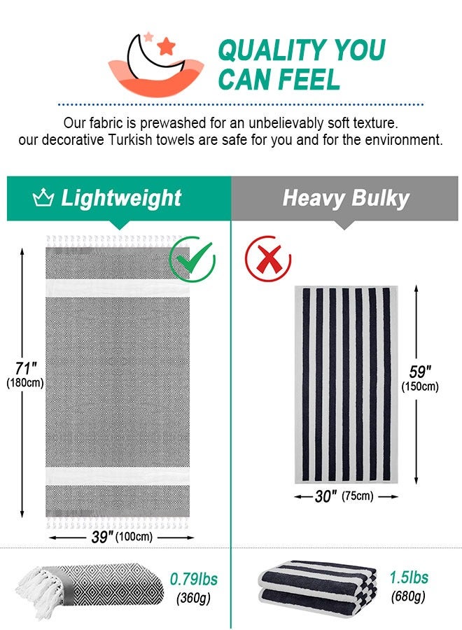 هومار كيت Turkish Beach Towel - Turkish Cotton - 39x71 inch Oversized - Turkish Towel for Beach, Bath, Pool, Gym, Yoga - Prewashed, Lightweight, Quick Dry - Image 5