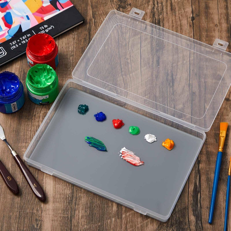 Nuanchu 1 Set Handy Glass Oil Paint Palette Included 10.2 x 6.8 x 1.2 Inches Airtight Stay Wet Palette Container and 9.7 x 6.3 Inches Tempered Glass, Keeps Paint Fresh, Ideal for Travel Outdoor, Grey - Image 2