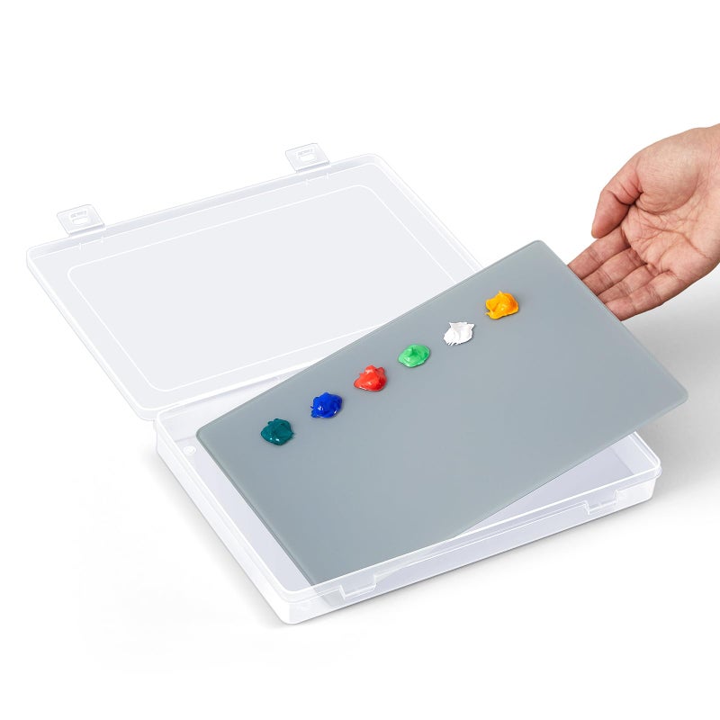 Nuanchu 1 Set Handy Glass Oil Paint Palette Included 10.2 x 6.8 x 1.2 Inches Airtight Stay Wet Palette Container and 9.7 x 6.3 Inches Tempered Glass, Keeps Paint Fresh, Ideal for Travel Outdoor, Grey - Image 1