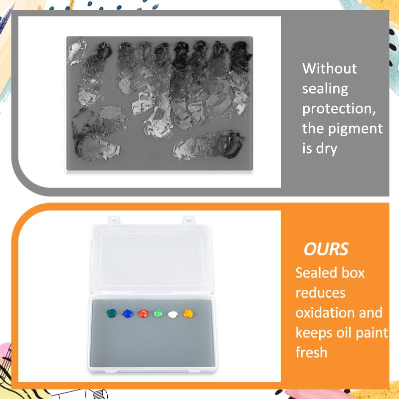 Nuanchu 1 Set Handy Glass Oil Paint Palette Included 10.2 x 6.8 x 1.2 Inches Airtight Stay Wet Palette Container and 9.7 x 6.3 Inches Tempered Glass, Keeps Paint Fresh, Ideal for Travel Outdoor, Grey - Image 5
