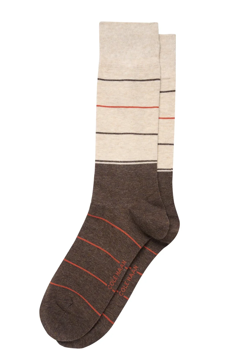كول هان Men's 1PK Color Block/ Stripe Dress Crew