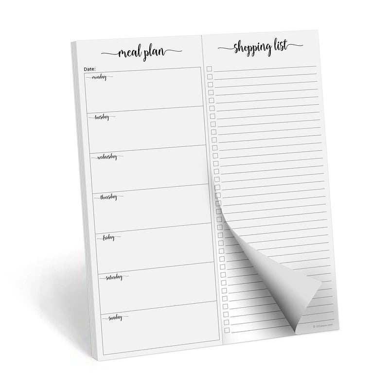 321Done Meal Planning Notepad - Made in USA - Large Letter Size (8.5x 1) Weekly Menu Planner Tear-Off Simple Shopping List Meals Groceries Grocery List Memo Pad - Perforated Monday Start - Image 1