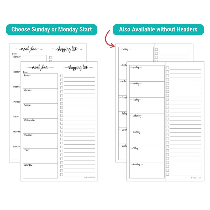 321Done Meal Planning Notepad - Made in USA - Large Letter Size (8.5x 1) Weekly Menu Planner Tear-Off Simple Shopping List Meals Groceries Grocery List Memo Pad - Perforated Monday Start - Image 4