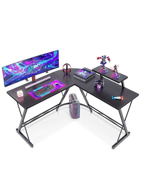 L-Shaped Gaming Desk, 130×130×75 cm, Study And Computer Desk, Suitable For Kids And Adults, Gaming Study Table, Black Wooden Gaming Desk With Corner Design, Kids' Study Desk, Large Gaming Table Suitable For PC