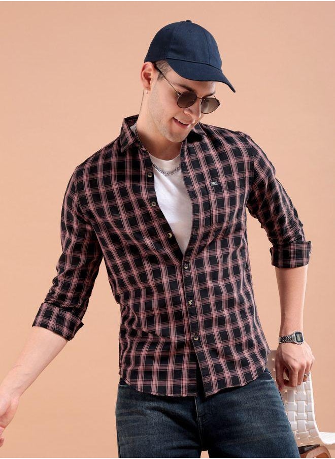 The Indian Garage Co Men Slim Fit Checkered Full Sleeves Spread Collar Casual Shirt  - Image 1