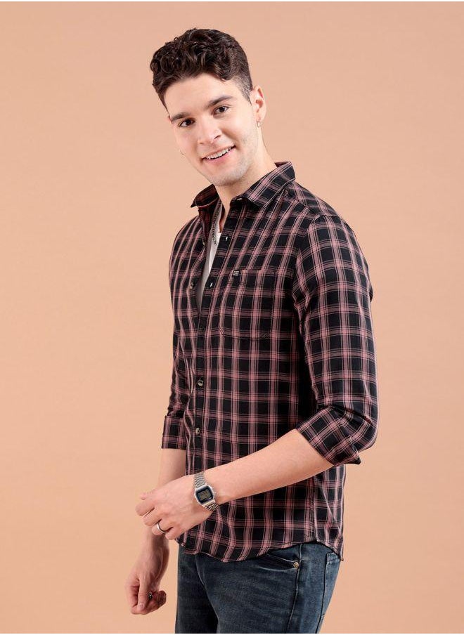 The Indian Garage Co Men Slim Fit Checkered Full Sleeves Spread Collar Casual Shirt  - Image 4