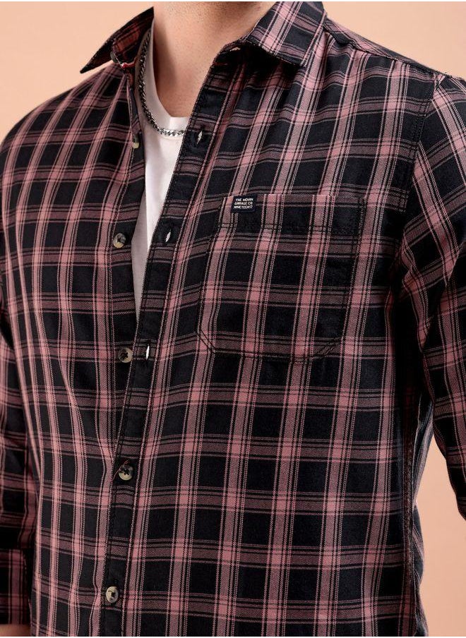 The Indian Garage Co Men Slim Fit Checkered Full Sleeves Spread Collar Casual Shirt  - Image 5
