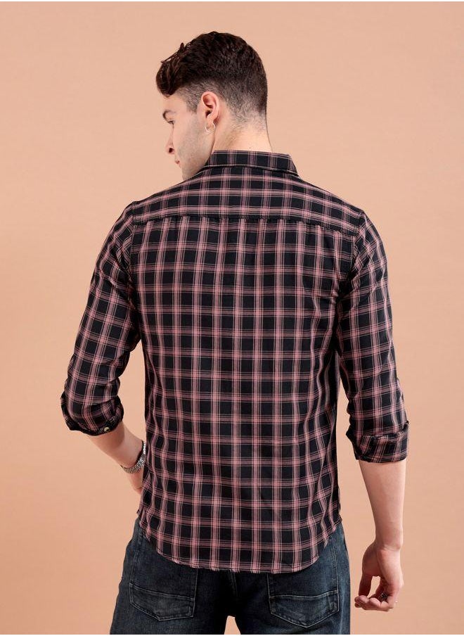 The Indian Garage Co Men Slim Fit Checkered Full Sleeves Spread Collar Casual Shirt  - Image 2