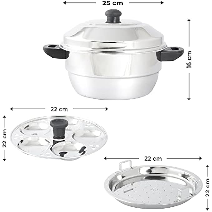طباخ إيدلي من الفولاذ المقاوم للصدأ، 5 قطع، متعدد الاستخدامات، صانع إيدلي سهل الاستخدام مع غطاء من الفولاذ المقاوم للصدأ، 3 أطباق إيدلي، 15 طبق إيدلي، طبق باترا فضي - Image 4