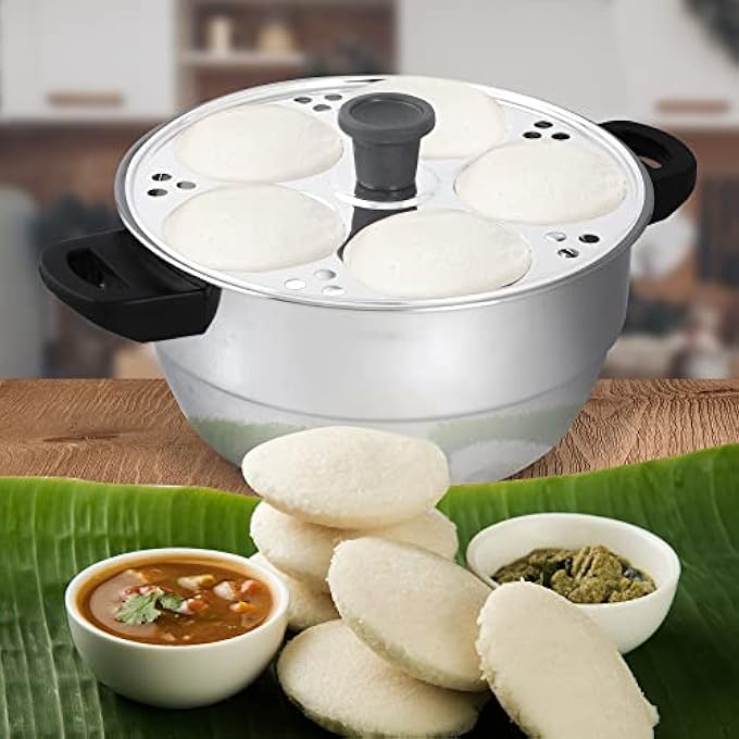 طباخ إيدلي من الفولاذ المقاوم للصدأ، 5 قطع، متعدد الاستخدامات، صانع إيدلي سهل الاستخدام مع غطاء من الفولاذ المقاوم للصدأ، 3 أطباق إيدلي، 15 طبق إيدلي، طبق باترا فضي - Image 3