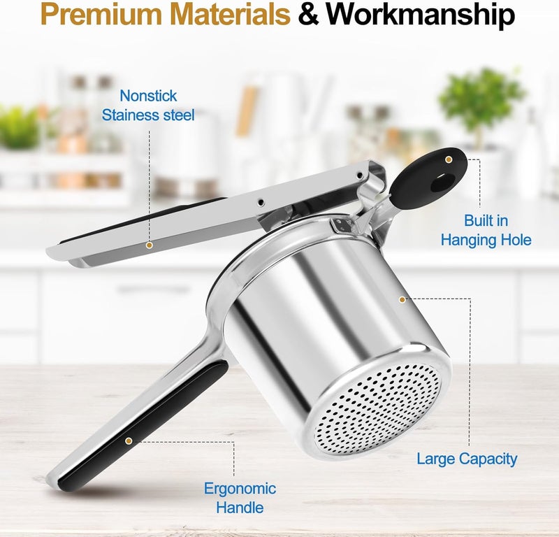 AHFLRITO Potato ricer, Heavy Duty Ricer for Mashed Potatoes, Large Potato Masher Stainless Steel with Ergonomic Handle, Efficiently for Fluffy Mashed Potatoes - Image 2
