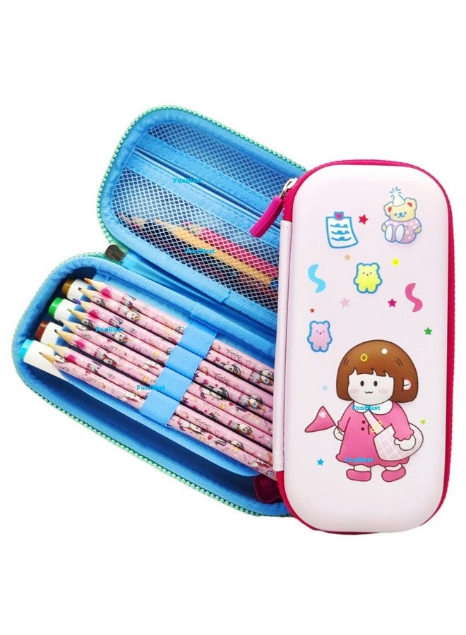 فنبلاست حقيبة أقلام فن بلاست إيفا للأطفال، حافظة أقلام متعددة الاستخدامات بسحاب، صندوق أقلام للأولاد، حقيبة أقلام، منظم أدوات مكتبية للأطفال، حافظة أقلام قماشية صلبة ثلاثية الأبعاد بتصميم فتاة لطيفة (متعددة الألوان) - Image 1