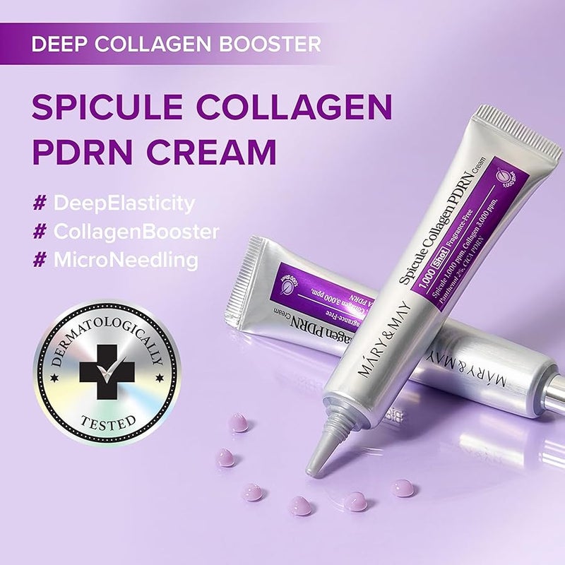 Mary & May  Mary&May Spicule Collagen PDRN Cream - Korean Face Moisturizer with Marine Spicules & French Collagen - Plumping Barrier Elasticity Treatment, Ceramide Panthenol for Sensitive Skin, 15g / 0.5 oz - Image 2