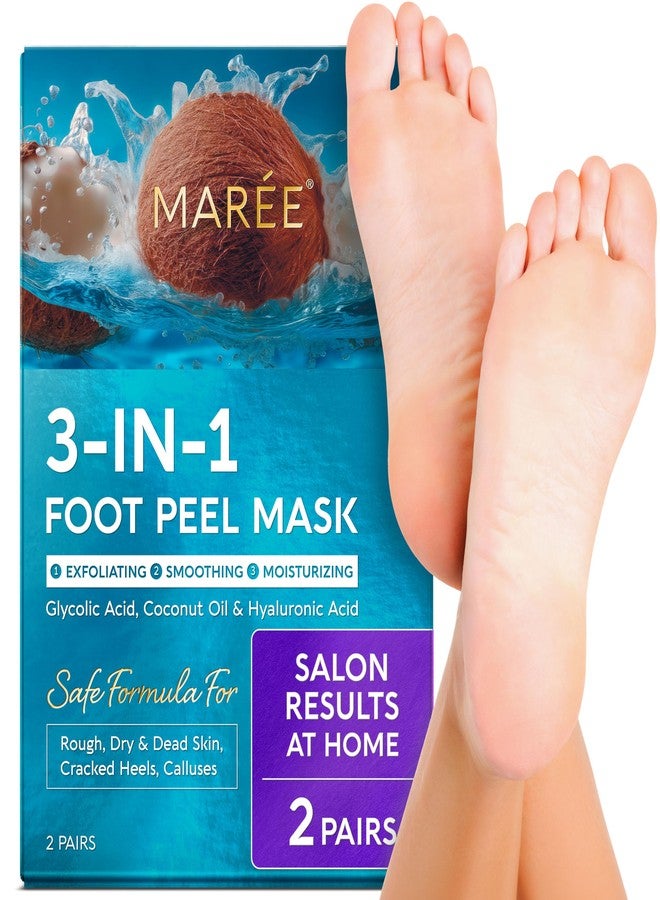 MAREE Foot Peeling Mask – 3-in-1 Foot Mask for Dry Cracked Feet, Callus Remover – Dead Skin Exfoliating Foot Peel Mask with Glycolic Acid – Moisturizing Socks for Men – Spa Self Care Gifts for Women - Image 1