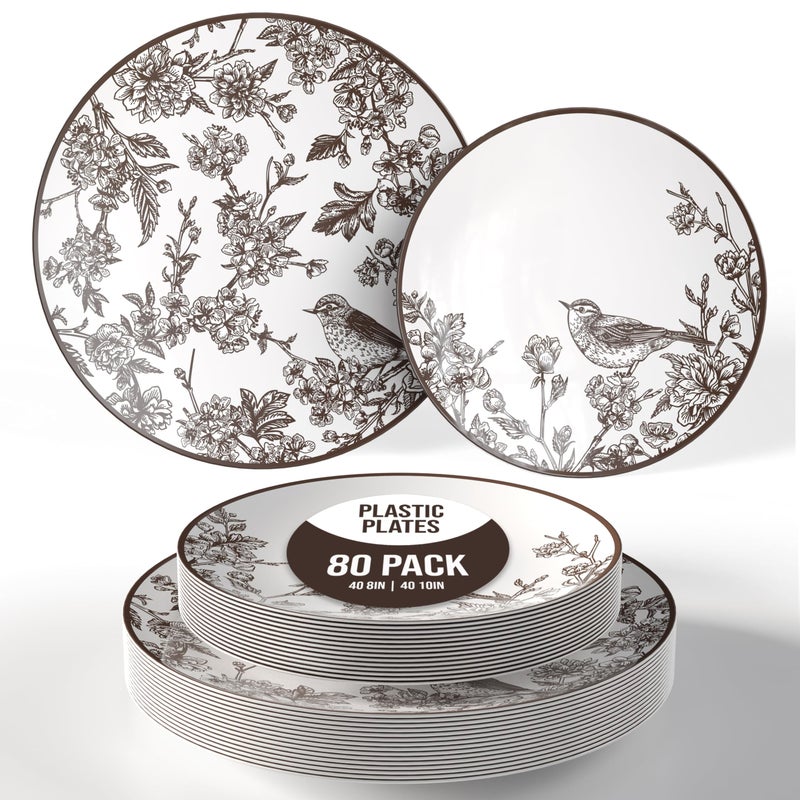 Trendables Disposable Dinnerware Decorative Plates Plastic Disposable Plates Set For 40 Guests 40 x 8 Inch Dessert Plate & 40 x 10 Inch Wedding Party Plate Set Rustik - Image 1