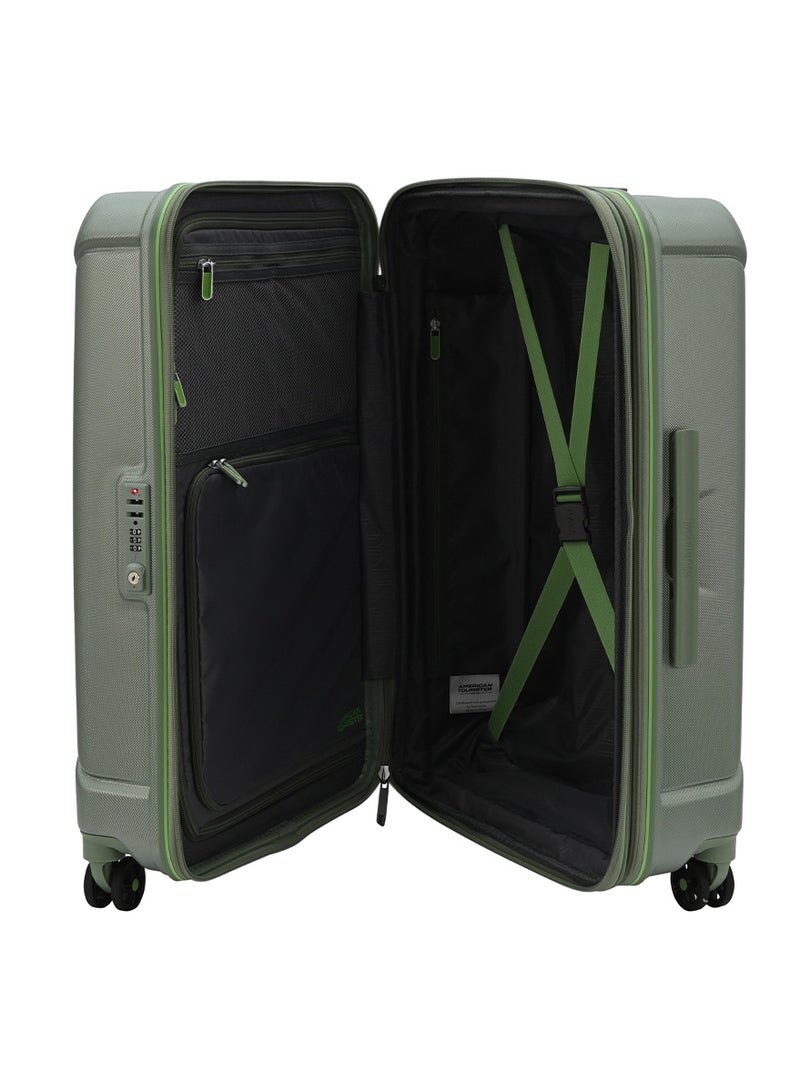 AMERICAN TOURISTER Technum Suitcase, Check-In Size 68 cm / 25 inch, 4 Spinner Wheels, Hard Top, Polycarbonate, Urban Green|DuoSaf™ Security Zipper|Dual Tube Pull Handle|Expandable - 3 Years International Warranty - Image 4