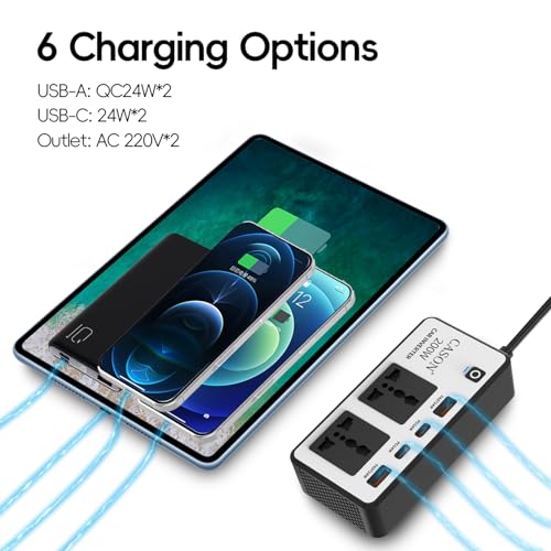 Cason -200W Car Inverter 12V to 220V, QC3.0 Fast Charging Car Laptop Charger, Power Inverter with 2 USB (3.1A Max) + 2 Type-C (24W PD),Car Socket to Plug Adapter(Black,White) - Image 3