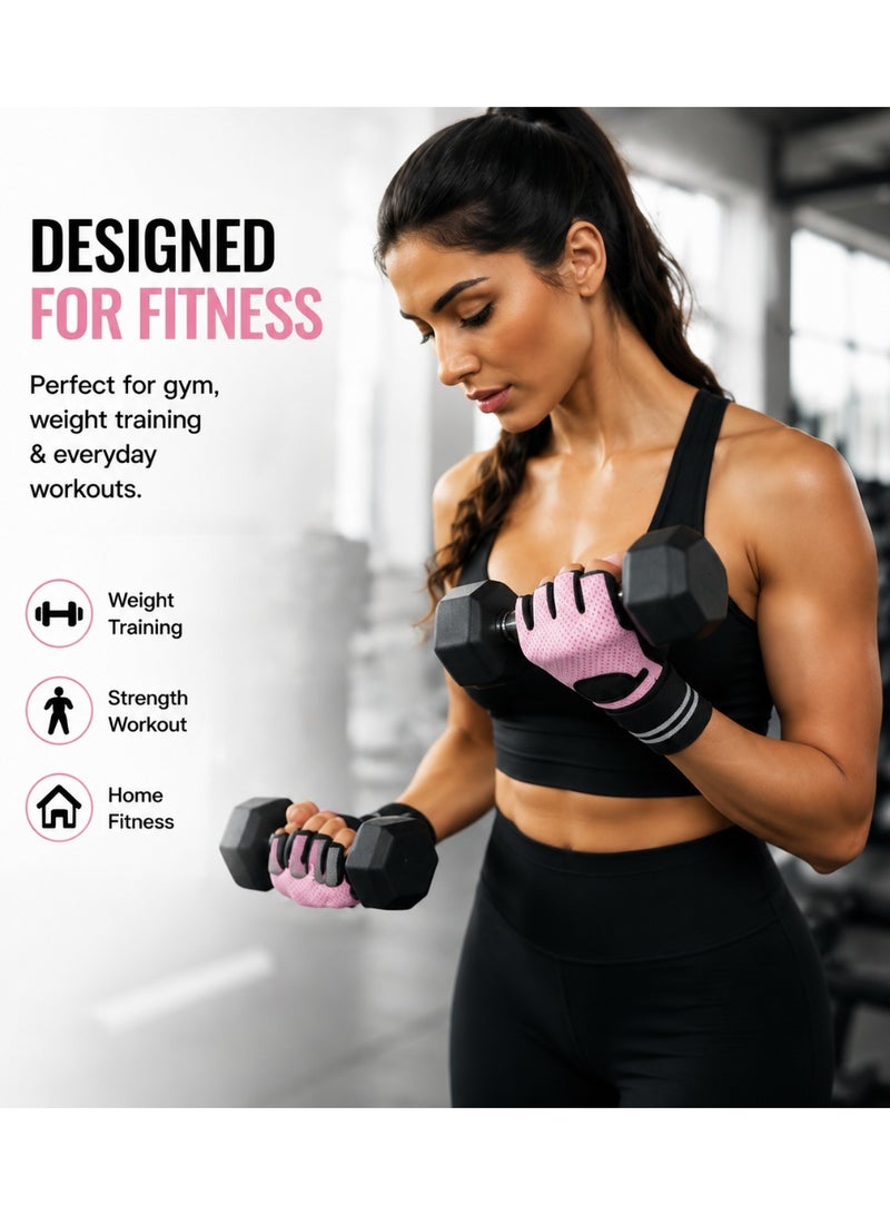 Hirospace Half Finger Weight Lifting Gloves with Adjustable Wrist Support, Breathable Workout Gloves with Anti-Slip Silicone Grip and Padded Palm Protection, Gym Training Gloves for Women, Pink - Image 2