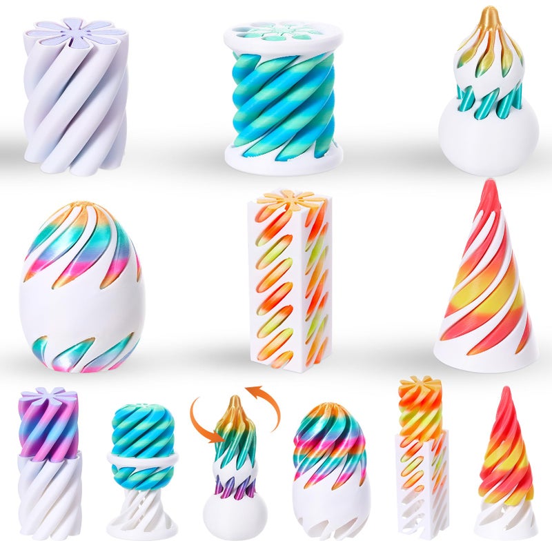 Guiqulai 6 Pack Impossible Passthrough Fidget Toys 3D Printed Spiral Cone Fidget Toys Rainbow Gradient Colors with White Base for Adults - Image 3