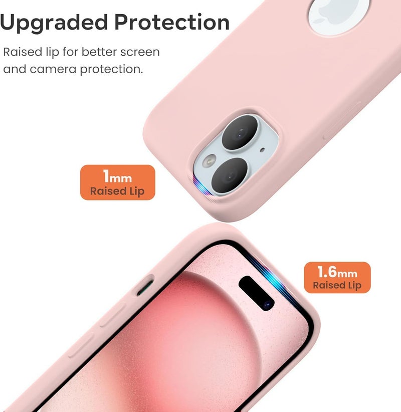 Elzzi Microfiber Logo Cut Cover Compatible For iPhone 15 Case Liquid Silicone Case Non-Slip Full Body 4 Layer Protective Covers Shockproof Back Cover With High Raised Camera Lips (6.1 inch, Sand Pink) - Image 4