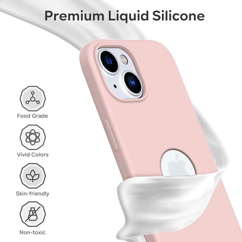 Elzzi Microfiber Logo Cut Cover Compatible For iPhone 15 Case Liquid Silicone Case Non-Slip Full Body 4 Layer Protective Covers Shockproof Back Cover With High Raised Camera Lips (6.1 inch, Sand Pink) - Image 3