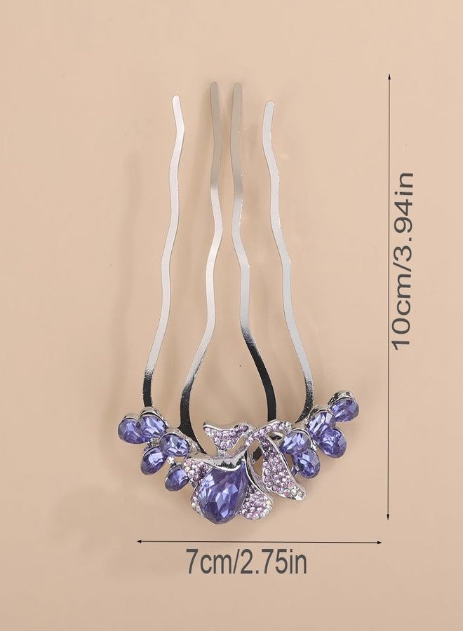 Chargances Flower Inlaid Rhinestones Hair Comb Wedding Blue Crystal Hair Side Combs Long Teeth Slide Hairpins Barrettes Hair Accessories for Women - Image 4