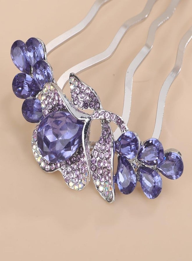 Chargances Flower Inlaid Rhinestones Hair Comb Wedding Blue Crystal Hair Side Combs Long Teeth Slide Hairpins Barrettes Hair Accessories for Women - Image 3