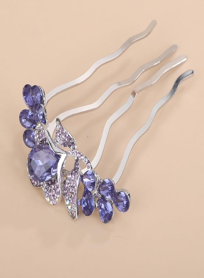 Chargances Flower Inlaid Rhinestones Hair Comb Wedding Blue Crystal Hair Side Combs Long Teeth Slide Hairpins Barrettes Hair Accessories for Women - Image 1