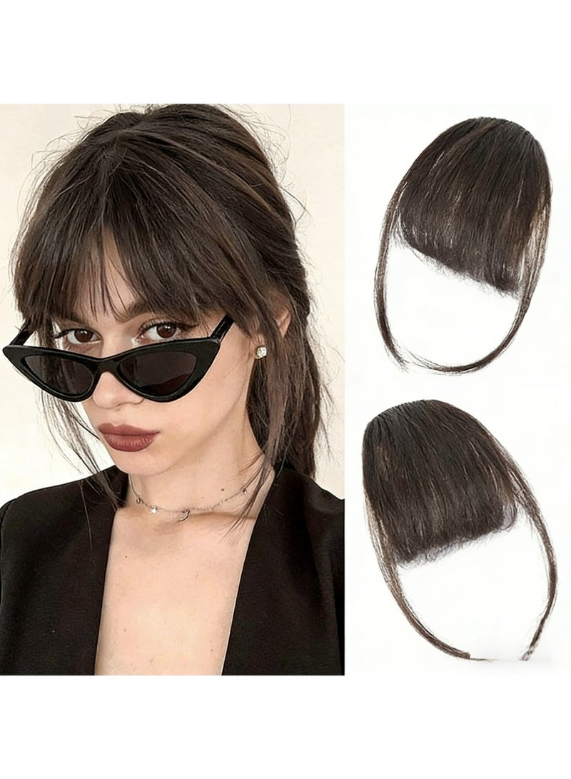 Dougez Clip in Bangs 100% Real Human Hair Extensions Clip on Wispy Bangs for Women Fringe with Temples Hairpieces Brown-black Color - Image 1
