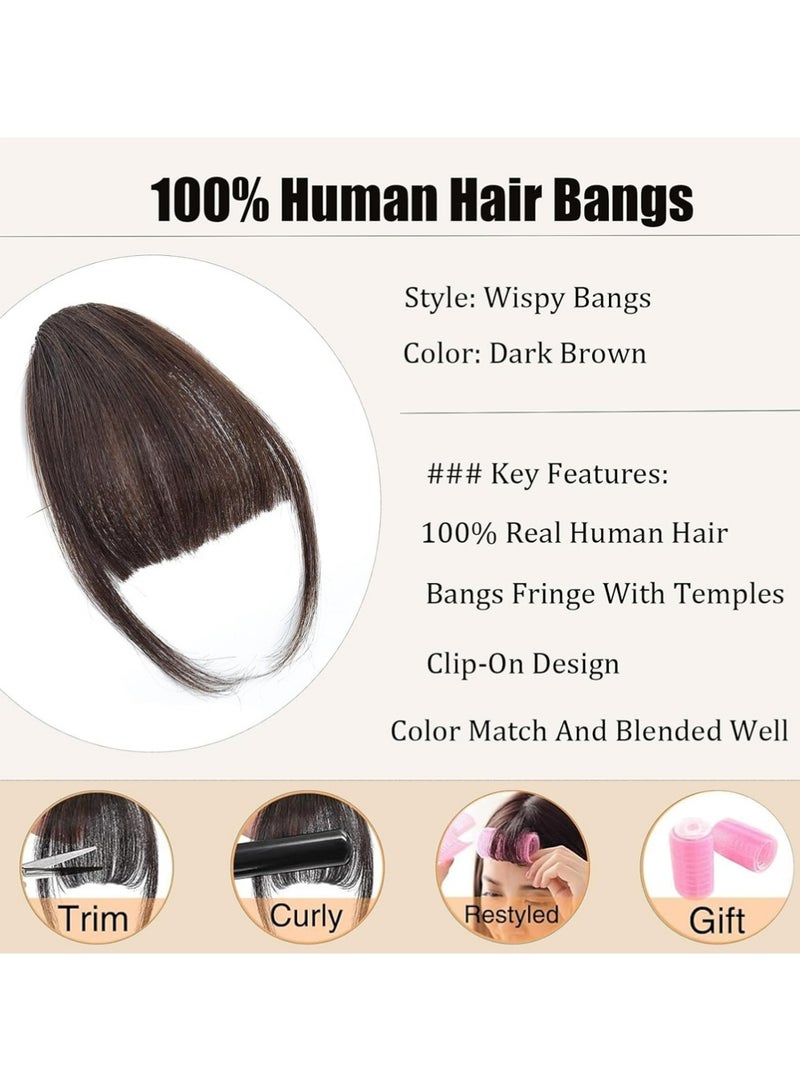 Dougez Clip in Bangs 100% Real Human Hair Extensions Clip on Wispy Bangs for Women Fringe with Temples Hairpieces Brown-black Color - Image 2