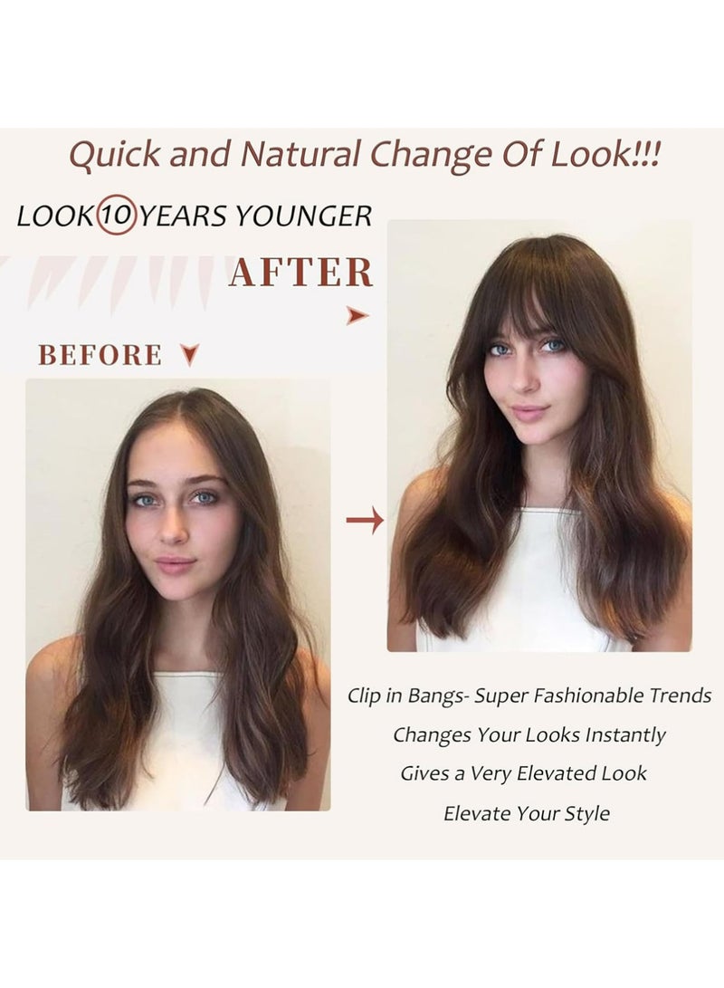 Dougez Clip in Bangs 100% Real Human Hair Extensions Clip on Wispy Bangs for Women Fringe with Temples Hairpieces Brown-black Color - Image 4