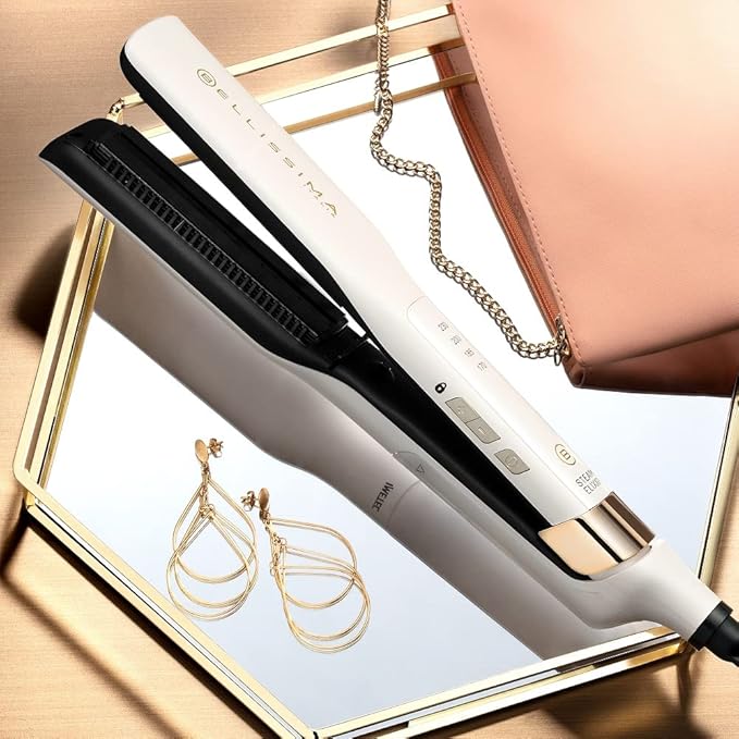 Bellissima Hair Straightener Steam Elixir Ceramic Coated with Argan Oil for Sleek Smooth Glide Steam Therapy for Hydration Fast Heat Up 170C200C Adjustable Temperatures All Hair Types