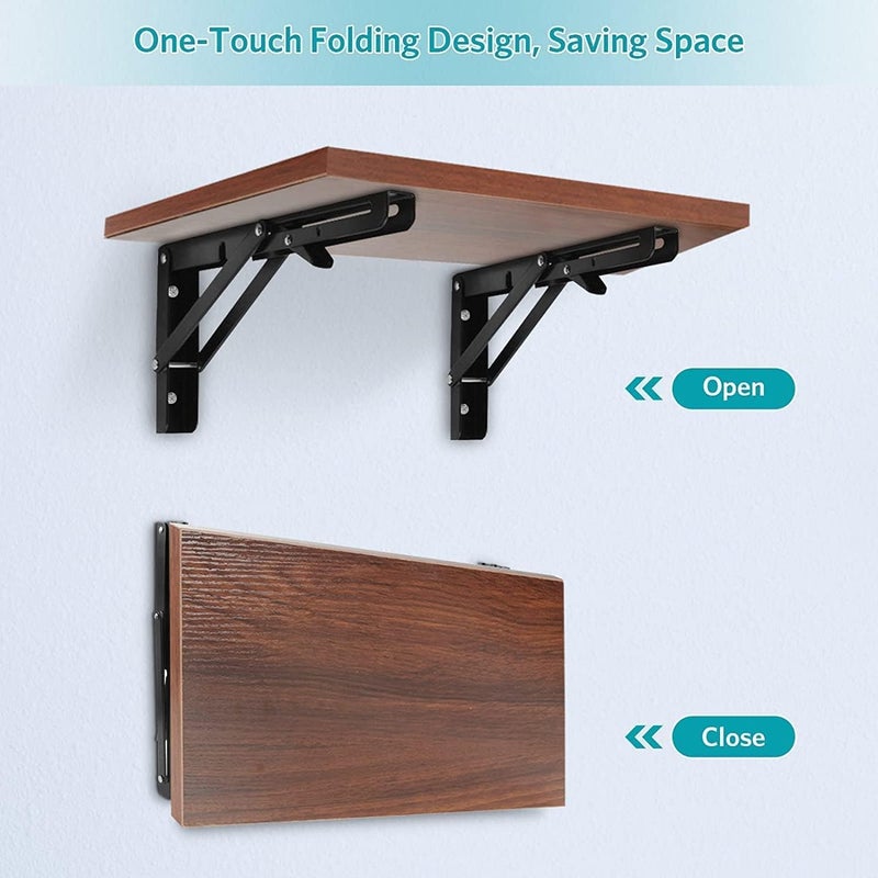 ABUDIT Folding Shelf Brackets Heavy Duty Metal Collapsible Shelf Bracket for Bench Table Shelf Hinge Wall Mounted Space Saving DIY Bracket 20 CM 2 20 CM - Image 4