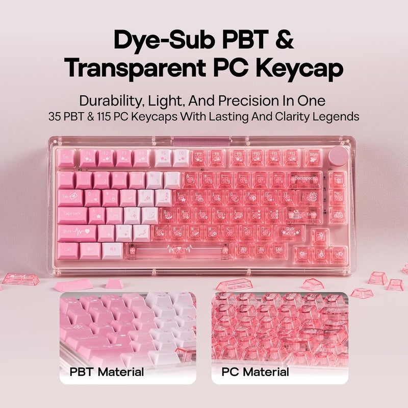 EPOMAKER DuoChrome Keycaps Set, 150 Keys, Cherry Profile, Shine Through, PBT+PC, Dye-sub, 65%/75%/TKL/96%/Full Size, Custom Keyboard Keycaps Set for Mechanical Gaming Keyboard (Pink) - Image 3
