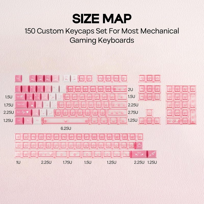 EPOMAKER DuoChrome Keycaps Set, 150 Keys, Cherry Profile, Shine Through, PBT+PC, Dye-sub, 65%/75%/TKL/96%/Full Size, Custom Keyboard Keycaps Set for Mechanical Gaming Keyboard (Pink) - Image 5