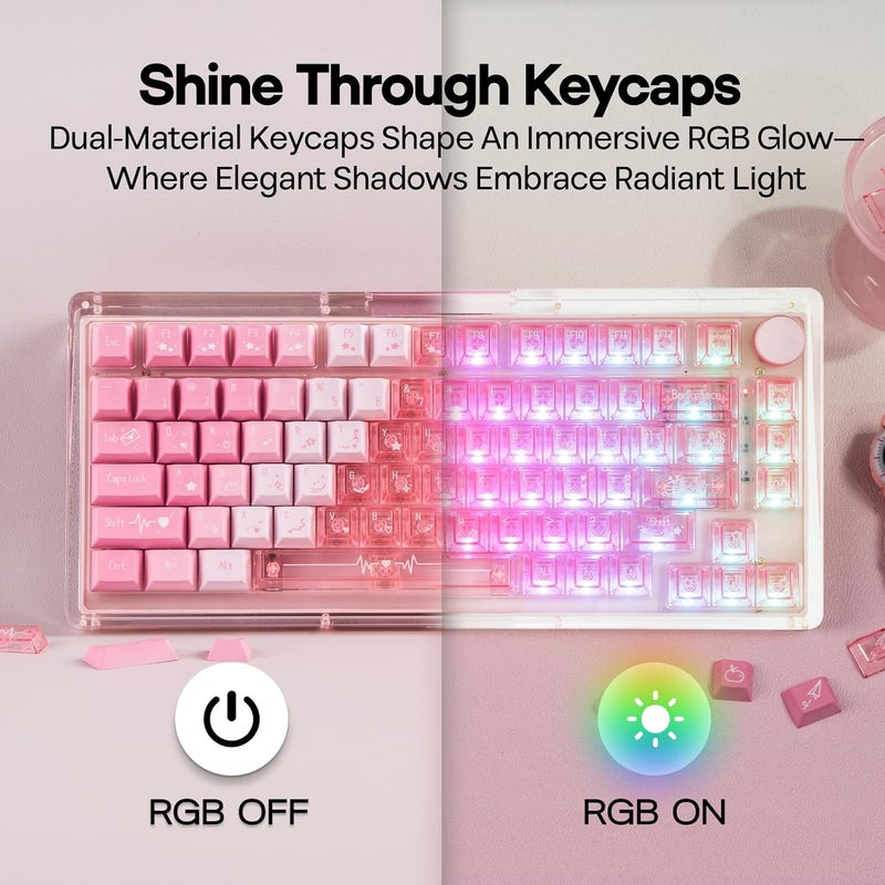 EPOMAKER DuoChrome Keycaps Set, 150 Keys, Cherry Profile, Shine Through, PBT+PC, Dye-sub, 65%/75%/TKL/96%/Full Size, Custom Keyboard Keycaps Set for Mechanical Gaming Keyboard (Pink) - Image 4