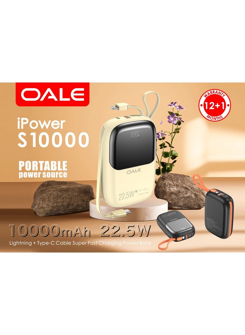 OALE iPower S10000 Portable Power Bank 10000mAh 22.5W Fast Charging with Integrated Lightning & Type-C Cables - Image 2